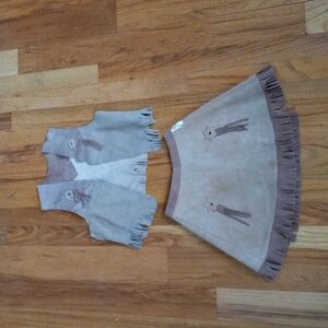 Girls Tan and Brown, Weathered Look, Leather with Fringe, VintageCowGirl Costume